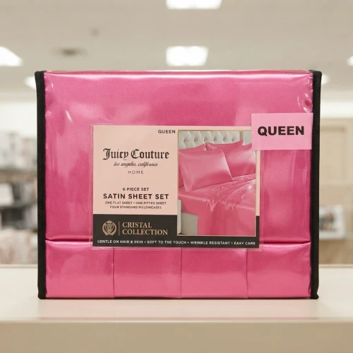 JUEGO DE SÁBANAS JUICY COUTURE QUEEN ROSA SATINADO – 4 PIEZAS